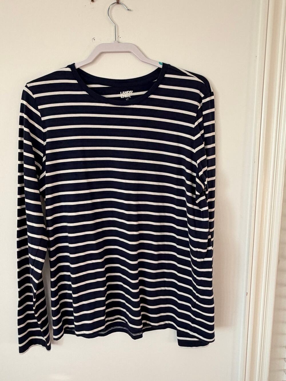 Lands' End Stripe Long Sleeve Tee | L/T (14-16) | Navy & White ⚓